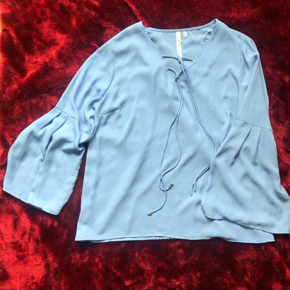 Periwinkle NYCollection tie-up bell sleeve top